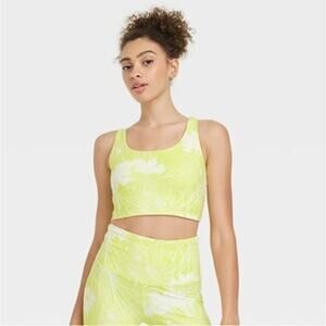 JOYLAB Floral Print Two-Way Lime Green/White Sports Bra Women Sz L